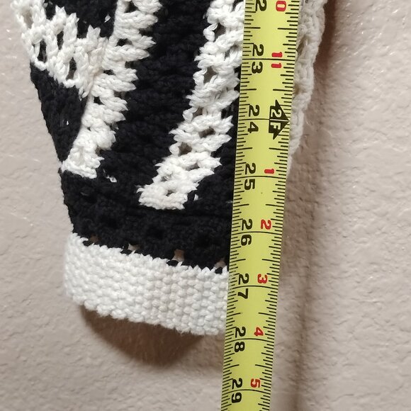 ZARA LIMITED EDITION Striped OPENWORK KNIT Boho Sweater BLACK & WHITE Size L - Picture 7 of 12